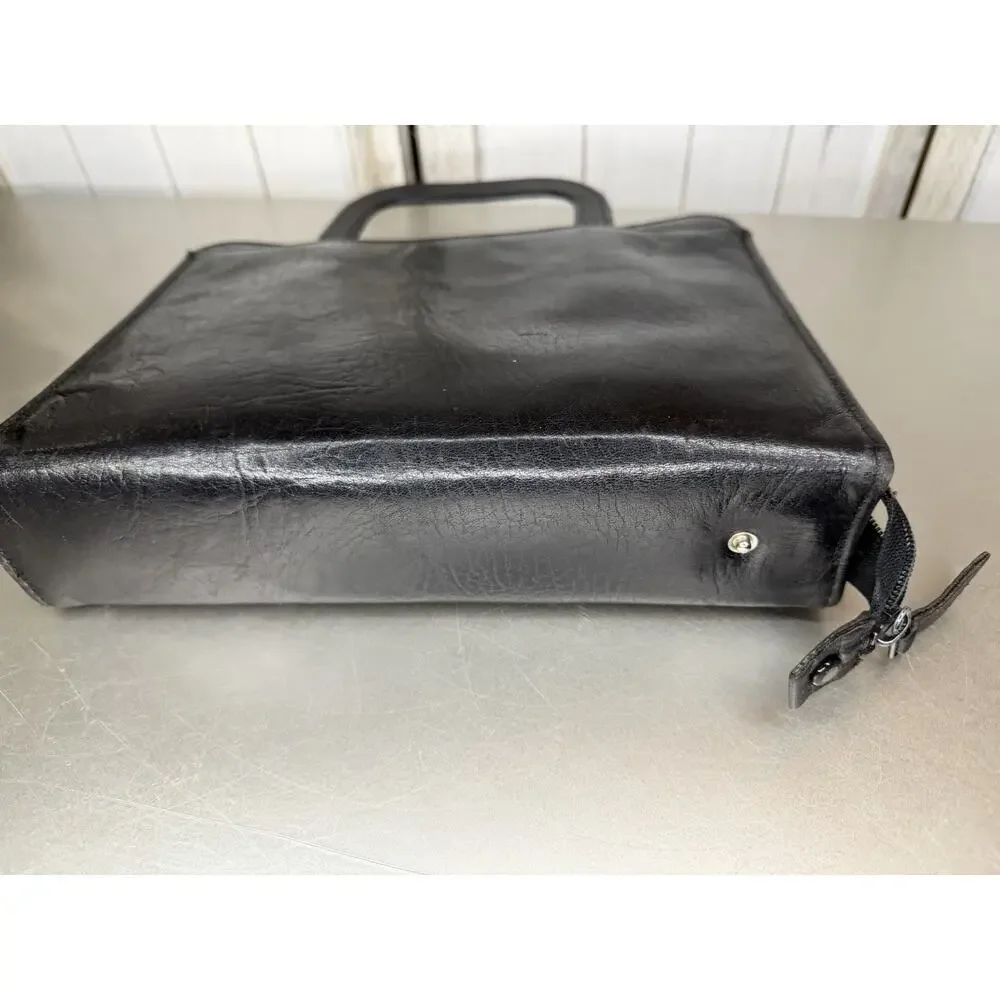 Vintage Full Grain Leather Planner Classic Black Handles Full Zip Organizer